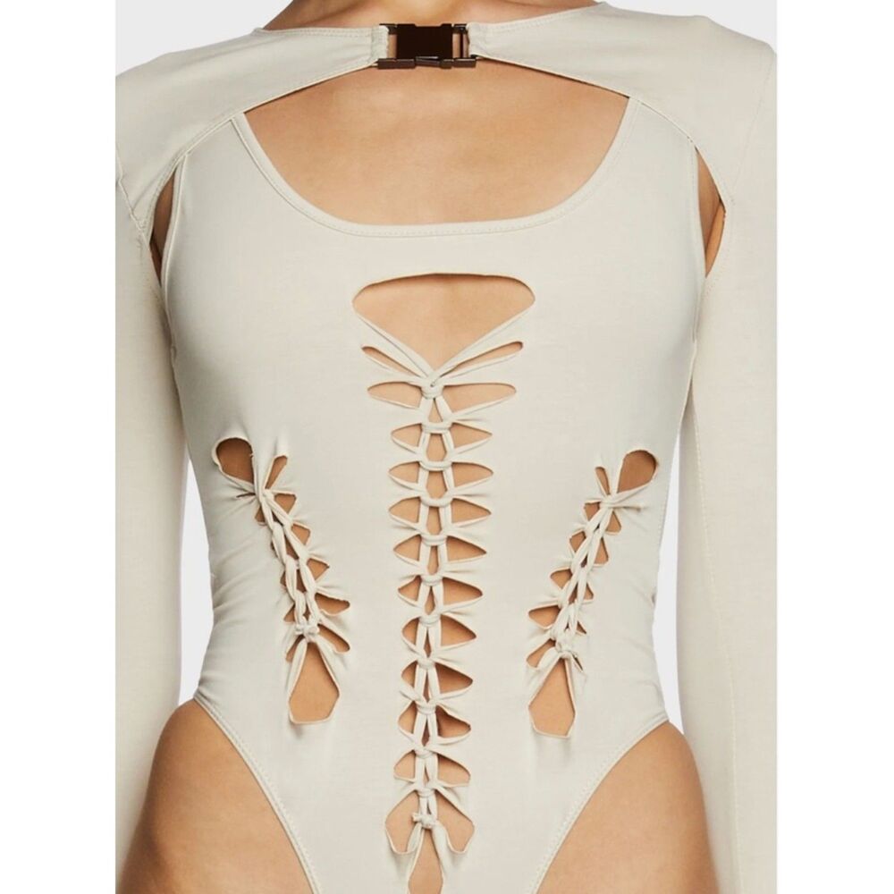Dolls Kill Poster Girl While I’m Young Cutout Bodysuit & Shrug Set Cream XL NWOT